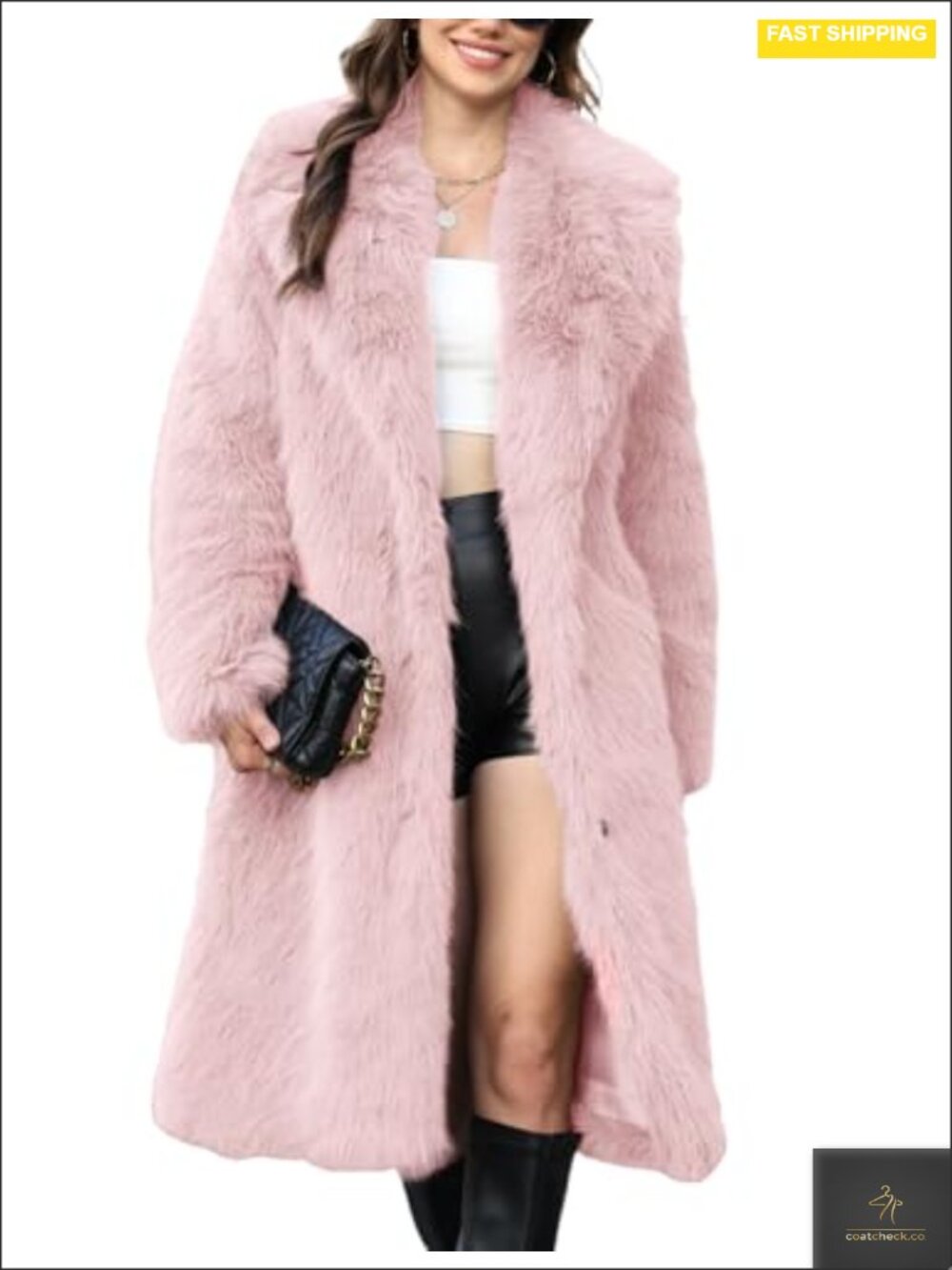 Faux Fur Coat Lapel Collar Long Sleeve Furry Jacket Open Front Warm Winter